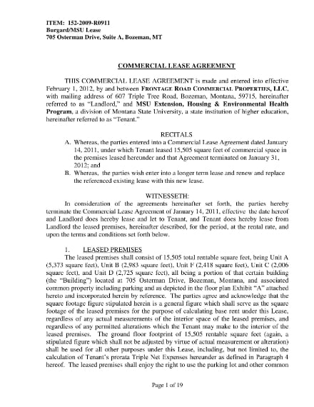 commercial lease agreement for business