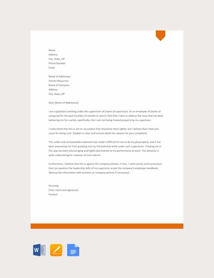 complaint letter against supervisor
