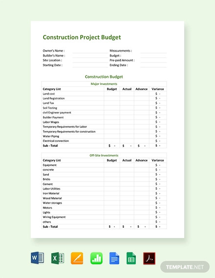 construction project budget template