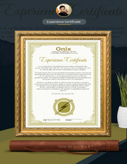 creative experience certificate