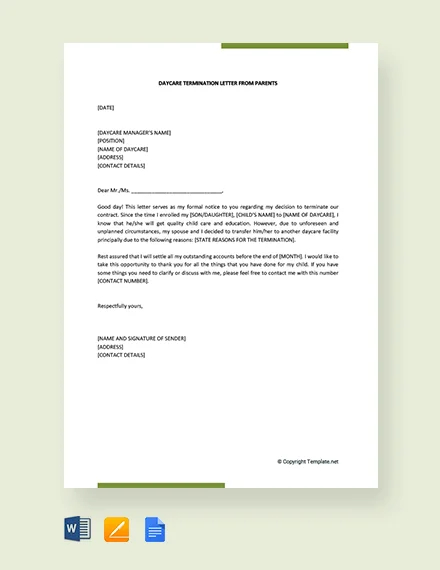 Daycare Termination Letter Templates 15 Free Sample Example