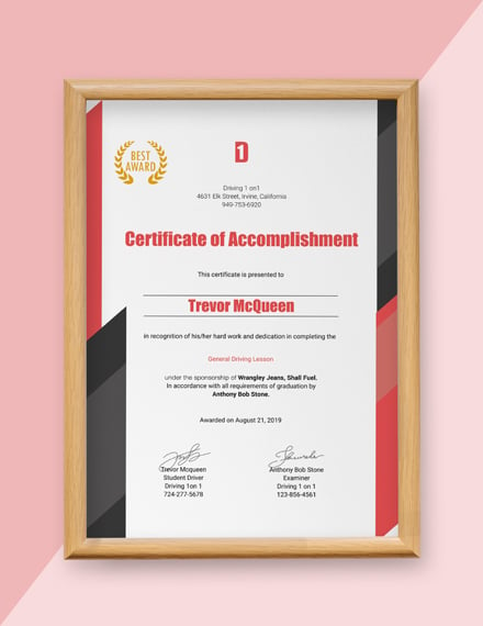 driving experience certificate