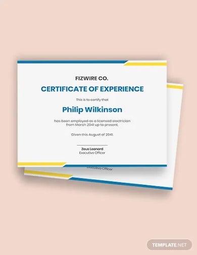 electrician job experience certificate template