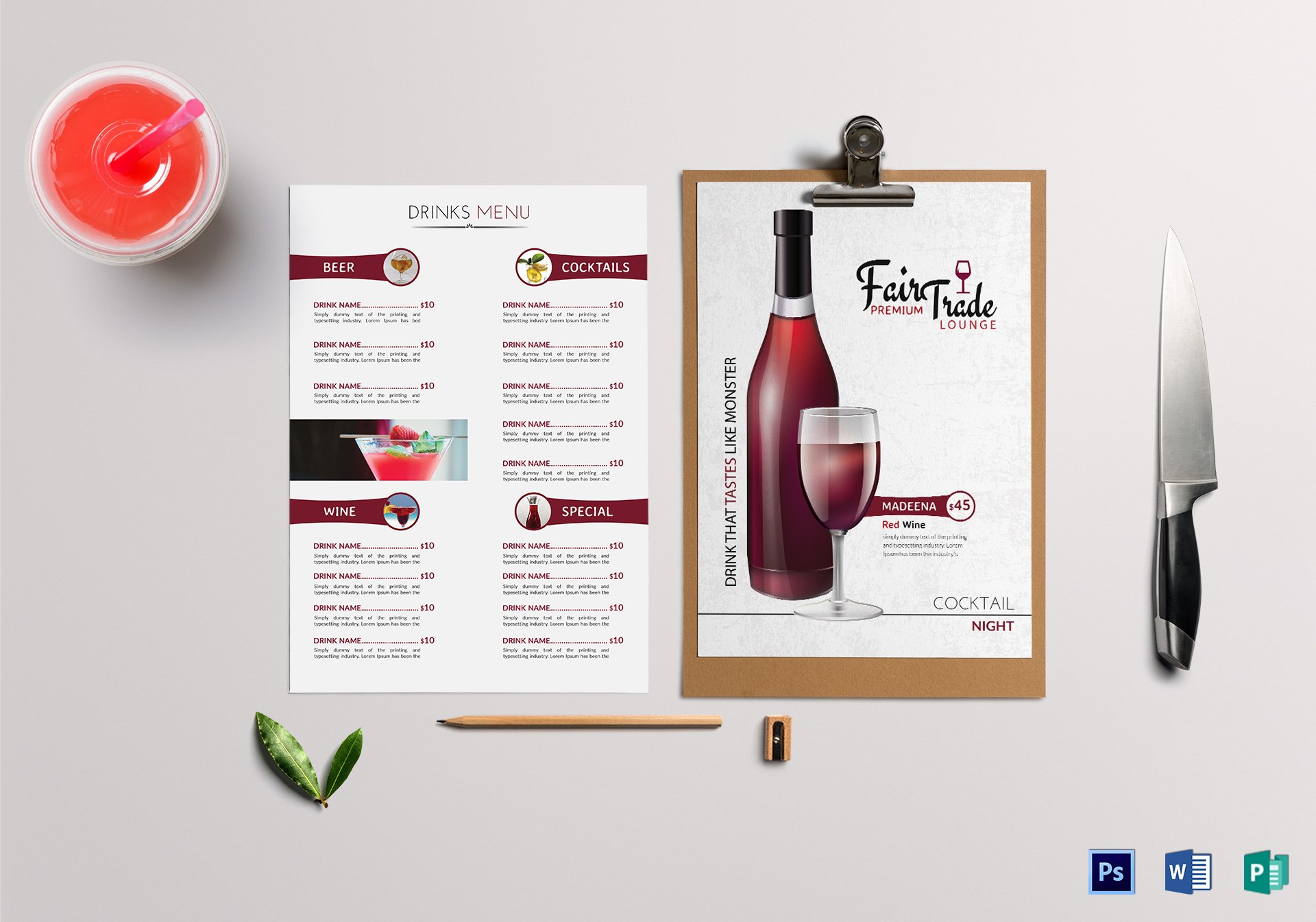 fair trade cocktail menu example