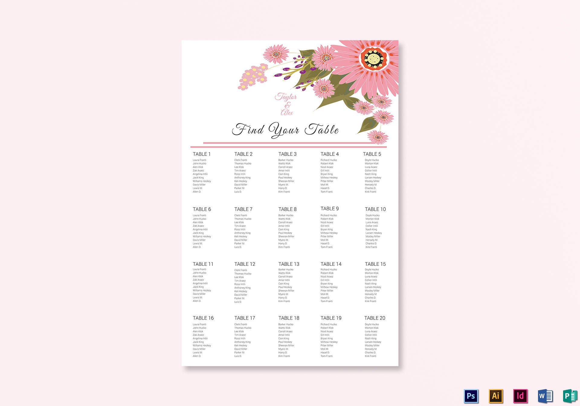 floral wedding seating chart