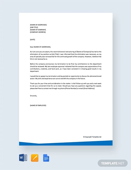free appeal letter for termination of employment