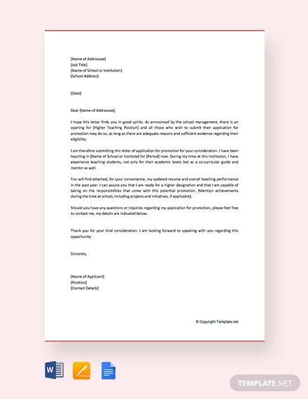 application letter for promotion sample