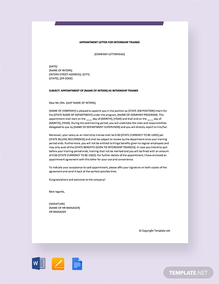 10 Internship Appointment Letter Templates Free Sample Example 