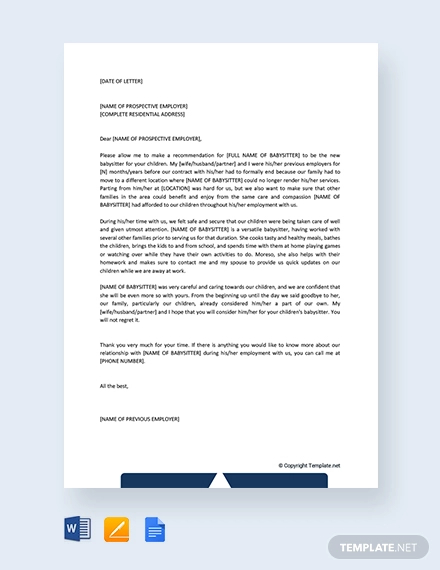 8 Babysitter Reference Letter Templates Free Sample Example