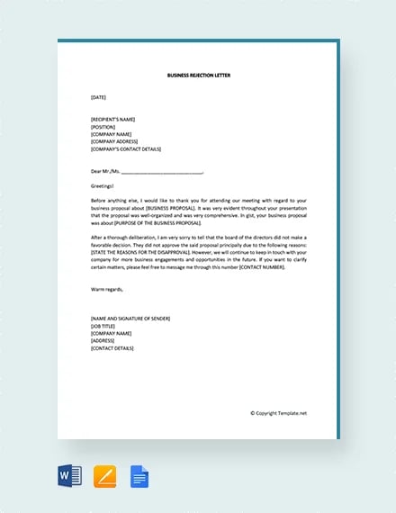 free business rejection letter