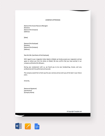 free company relieving letter