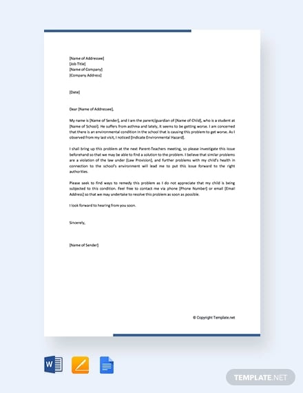 free complaint letter about environmental problems