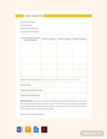 free cost analysis template