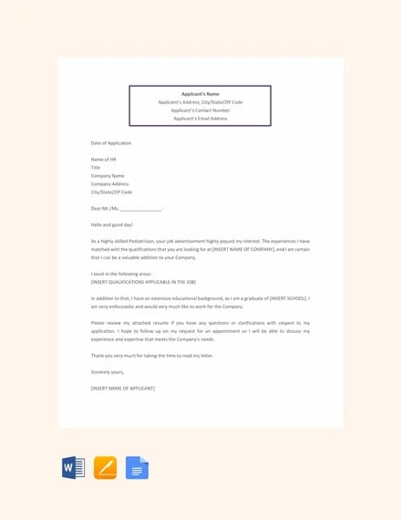 free doctor job application letter template