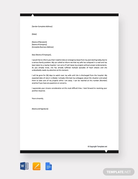 free emergency leave letter for family problem