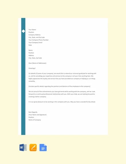 free employee thank you letter template