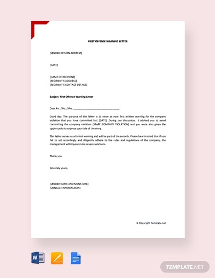 free first offence warning letter