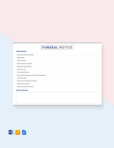 free funeral notice template