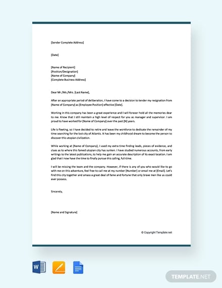 free funny retirement resignation letter