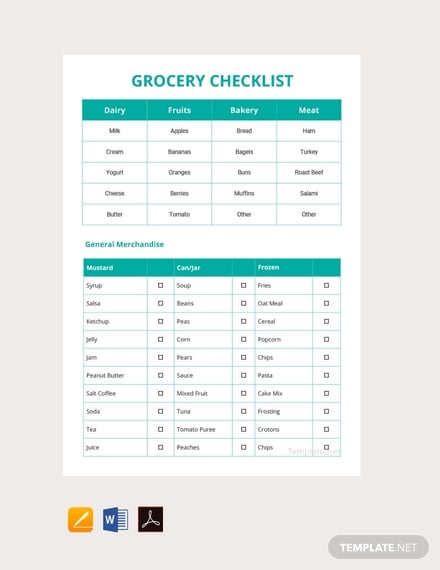 free grocery checklist template