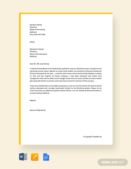 14+ High School Recommendation Letter Template - 14+ Free Word, PDF ...