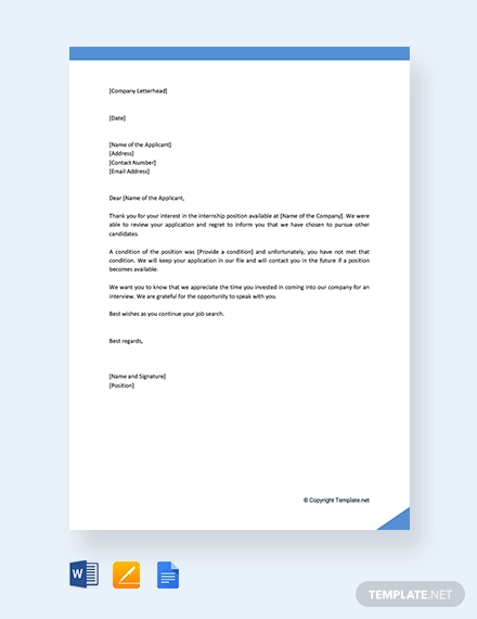 Internship Rejection Letter Templates - 10+ Free Word, PDF Format Download