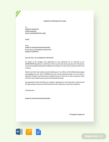 Internship Rejection Letter Templates - 10+ Free Word, PDF Format Download