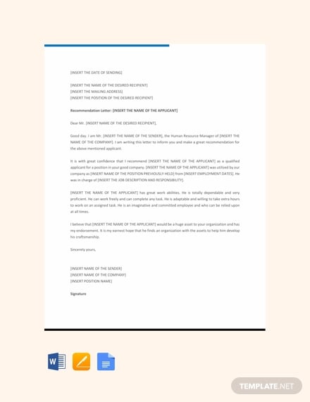 free-job-recommendation-letter-template