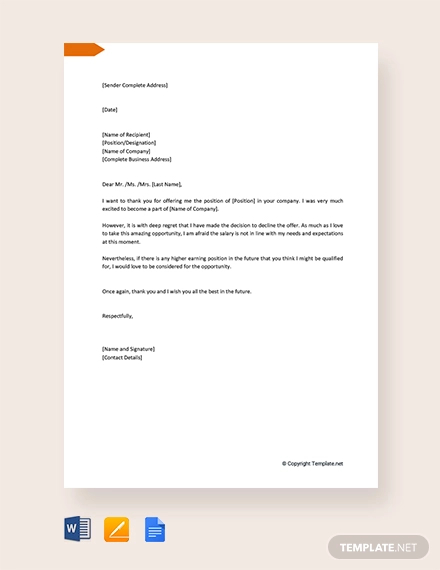 17+ Job Refusal Letter Examples - Word, Apple Pages, Google Docs