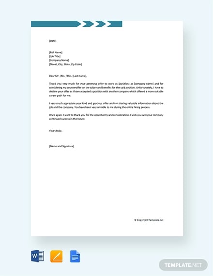 free job refusal letter