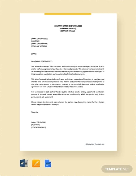 free letter of intent to purchase commercial real estate