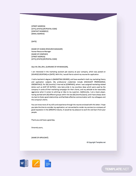 sample of a marketing application letter