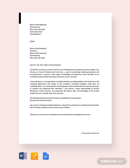 sample of application letter marketing