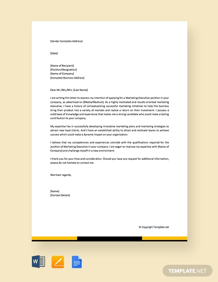 application letter for sales and marketing job