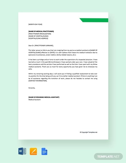 free medical assistant resignation letter