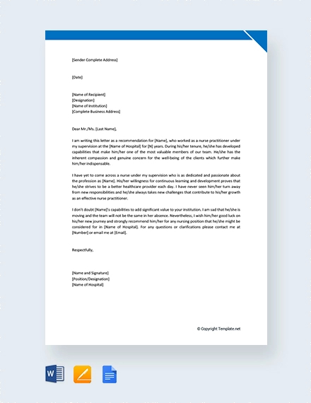 13+ Sample Nursing Reference Letter - Sample, Example Format Download