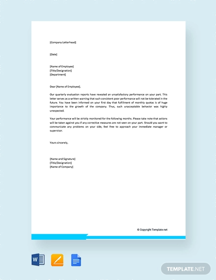 10+ Performance Warning Letter Template - 7+ Free Word, PDF Format ...