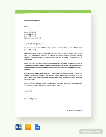 Personal Reference Letter Template - 12+ Free Word, PDF Documents Download