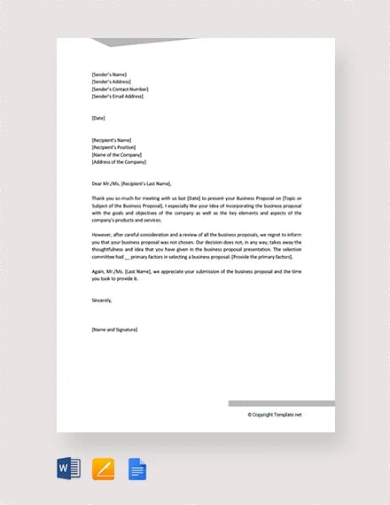 free professional business rejection letter