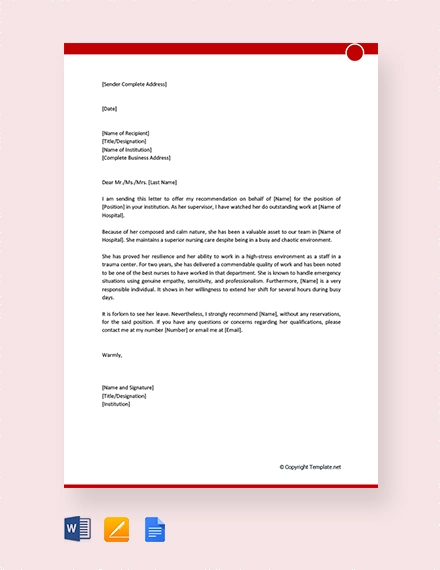 13+ Sample Nursing Reference Letter - Sample, Example Format Download