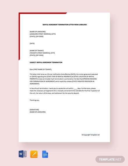 free rental agreement termination letter from landlord