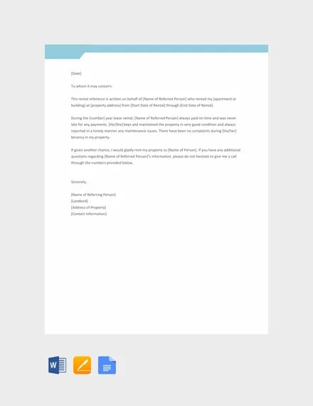 free rental reference letter template