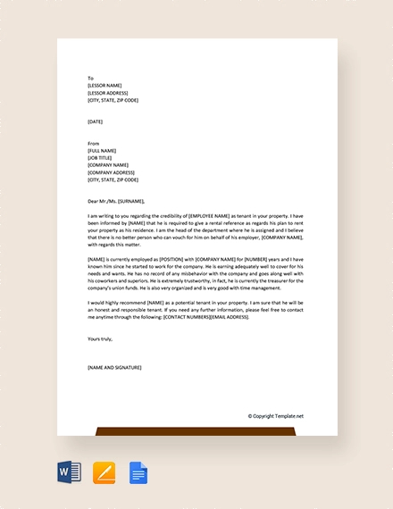 Sample Reference Letter For Renting A House