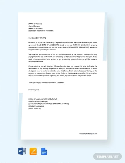 free rental termination letter from landlord to tenant