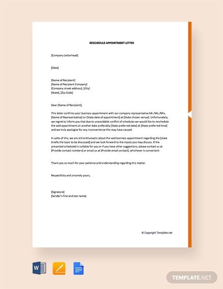 Reschedule Appointment Letter Template - 11+ Word, PDF Format Download ...