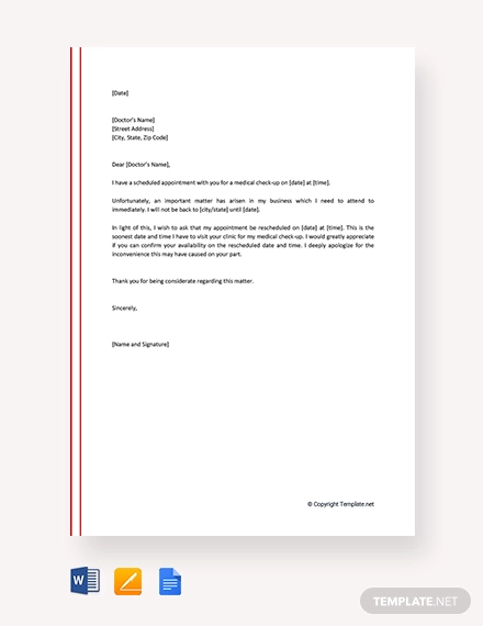 Reschedule Appointment Letter Template - 11+ Word, PDF Format Download!