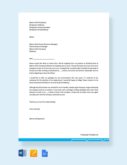 13 Resignation Letter Due To Stress Template Pdf Word Ipages 2176