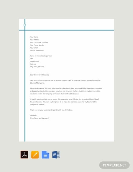 Resignation Letter With Reason Template 13 Free Word Pdf Format