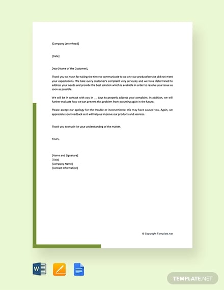 free response to customer complaint letter