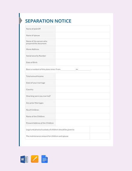 free separation notice